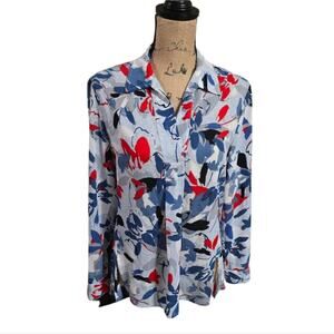 Jones New York‎ button Back V-Neck Watercolor Red White and Blue Size Small